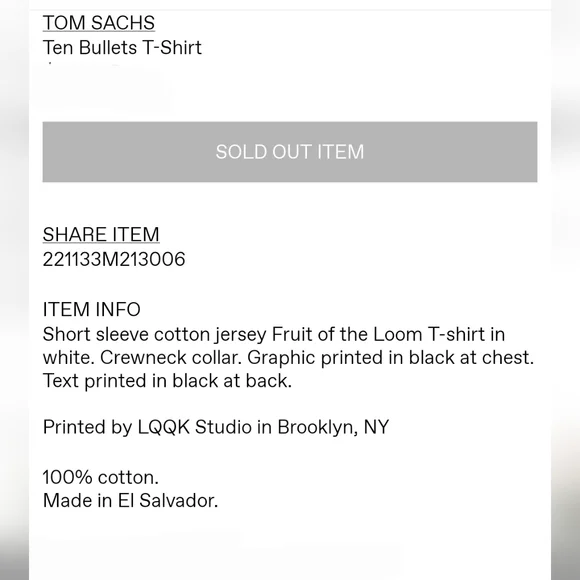 Tom Sachs Ten Bullets T-Shirt Unisex - Picture 4 of 4